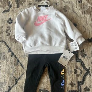 Nike 6 month White Sweatshirt and Black Leggings Set